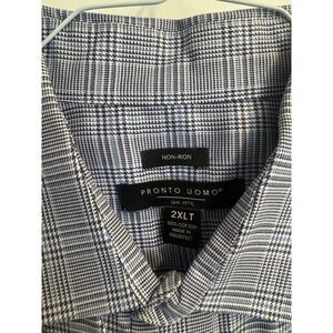 Pronto Uomo Dress Shirt Men's 2XLT Blue Navy Glen Plaid Check 100% Cotton